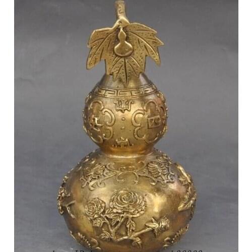 Chinese Brass Bat Plum Flower Lotus Daisy Lucky statue Gourd Vase Bottle Pot Jar