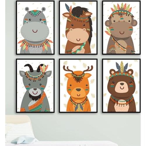 Cow Bear Deer Monkey Horse Boho Nursery Animal Wall Art Canvas Painting Nordic Posters And Prints Wall Pictures Kids Room Decor