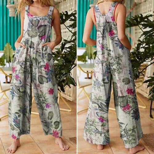 Summer Women Sexy Floral Jumpsuits Romper Thin Ladies Loose Wide Leg Pants Overalls Playsuits Jumpsuits Casual 2021