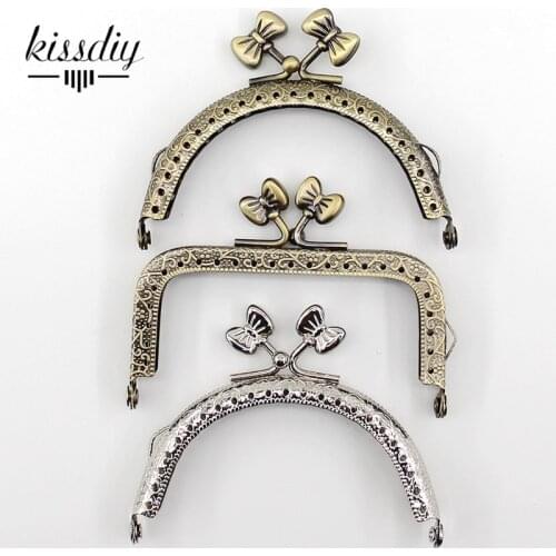 10PCS 8.5CM Leaf Bow-Knot Head Metal Purse Frame Antique Bronze Silver Round Square Kiss Clasp Handle DIY Clutch Bag Accessorie
