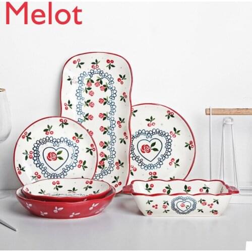 Cute Japanese Style Girl Heart Plate Set New Homehold Creative Dinner Plate Fish Dish Salad Bowl of Soup Plates And Bowls