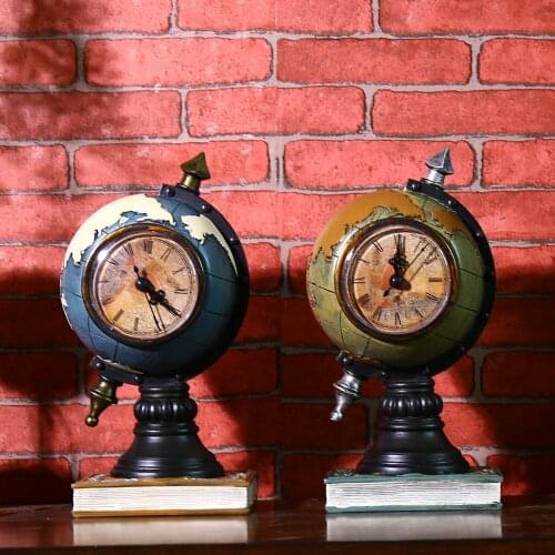 Fashion Creative Home Ornaments Resin Crafts Retro Globe Living Room Clock Table Clocks Vintage Home Decor Accessories Gift
