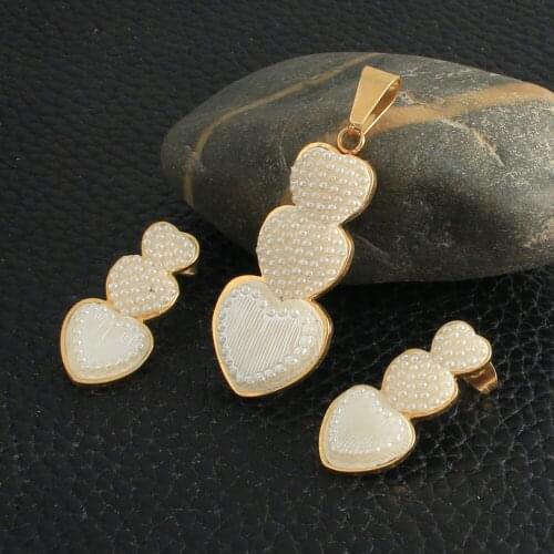 Fashion Heart Stainless Steel Jewelry Sets For Women Gold Color Pendants And Earrings SRYZ066