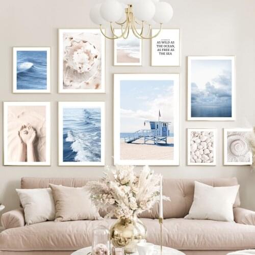 Sea Wave Shell Nautilus Sandy Beach Cloud Wall Art Canvas Painting Nordic Posters And Prints Wall Pictures For Living Room Decor