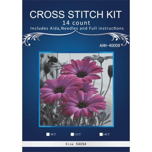 ONEROOM Three violet flowers Cross Stitch Embroidery Kits 14CT Owl Animal Tree Cotton Thread Painting DIY Needlework DMC