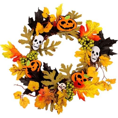 Halloween New Garland Decoration Door Hanging Simulation Maple Leaf Autumn Pumpkin With Light Garland With Light String M