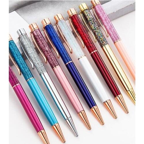Newest 100pcs/lot Metal Ballpoint Pens Luxury Gold Powder Flow Oil Ballpoint Pens for Writing School Office Supplies