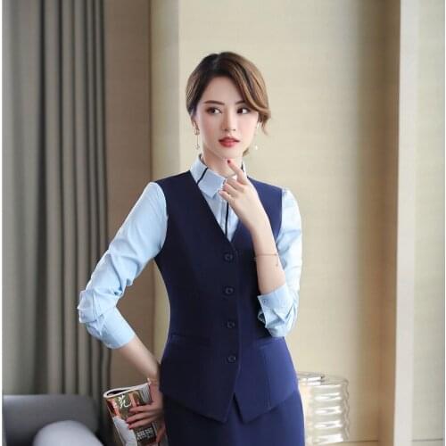Novelty Navy Blue Sleeveless Waistcoat Ladies Office Tops Vest OL Styles Business Women Outwear Clothes 2019 Spring Summer