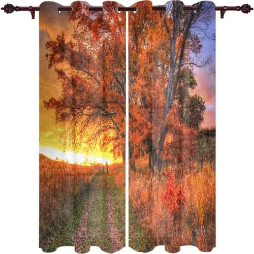 Autumn Dusk Red Leaves Tree Valance Curtains For Living Room Study Youth Bedroom Kitchen Outdoor Windows Custom Cotton Linen