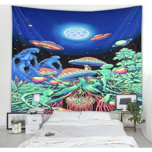 Psychedelic Mushroom Abstract Tapestry Art Deco Blanket Curtain Hanging Home Bedroom Living Room Decoration Polyester Hippie