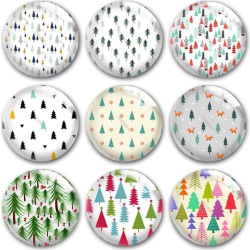 Handmade X-Mas Christmas Pine Tree Pinaster Round Photo Glass Cabochons Demo Flat Back DIY Jewelry Making Findings Accessory