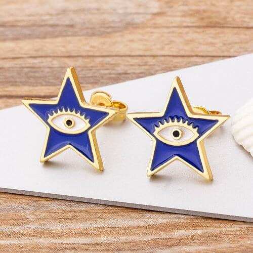 Hot Selling Red/Blue/Black Colors Star Shape Stud Earrings Shiny Copper Zircon Evil Eye Earring For Women Fashion Jewelry Gift