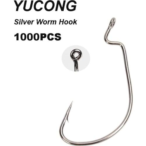 YUCONG Fishing Hooks 1000pcs Carbon Steel Wide Crank Offset Fishhook For Soft Worm Bait 1#-5/0# Barbed Carp Single Hooks Fishing