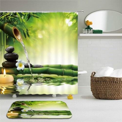 Zen Shower Curtain Set With Hooks fabric 3d bathroom shower curtains Green curtain waterproof Bath Curtains Or Mat