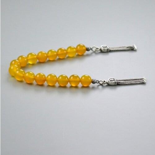 Yellow Agate Stress Chain Polshak Mascot Rosary 7 cm. Globe Cut 925 Sterling Silver Decorated