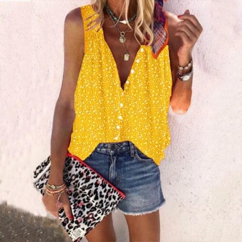Summer 2021 Womens Button Casual Loose Printed Sleeveless Shirt Womens Buttoned Casual Loose Printed Sleeveless Shirt New