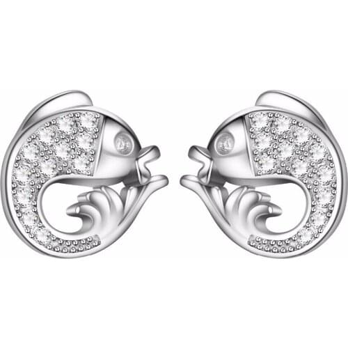 GNE0831 100% Fine 925 Sterling Silver Earring Beauty Lovely Crystal Little Fish Earrings Fashion Jewelry For Women
