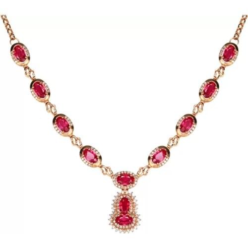 Pendant Fashion Exaggerated Ocean Heart Necklace 18k Rose Gold Ruby Wedding Engagement Long Necklace for Women