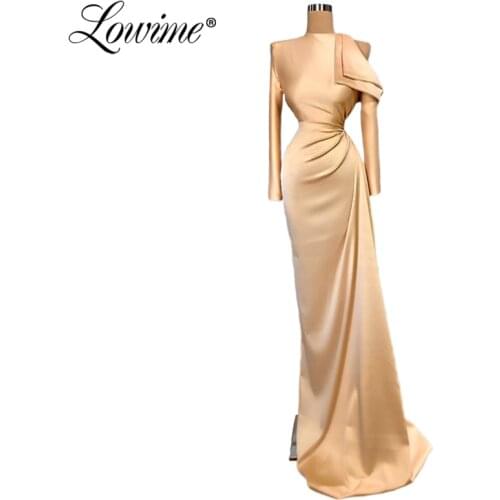 Saudi Arabic Formal Long Evening Dress 2020 Champagne Simple Satin Dubai Aibye Women Party Gowns Vestido Mermaid Prom Dresses