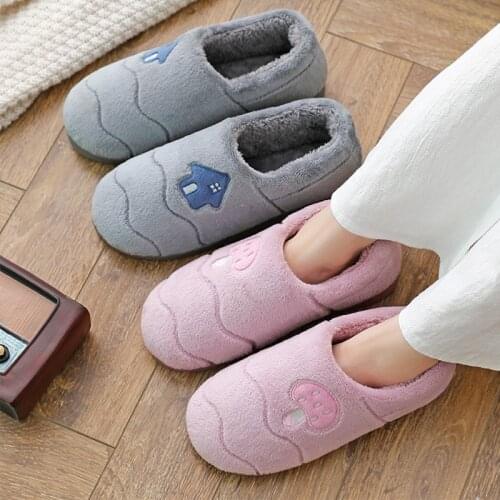 Winter Warm Cotton Slippers Women Men Home Shoes Concise Non-slip Indoor Shoe Plush Winter Couple Slipper Female Shoes Big Size