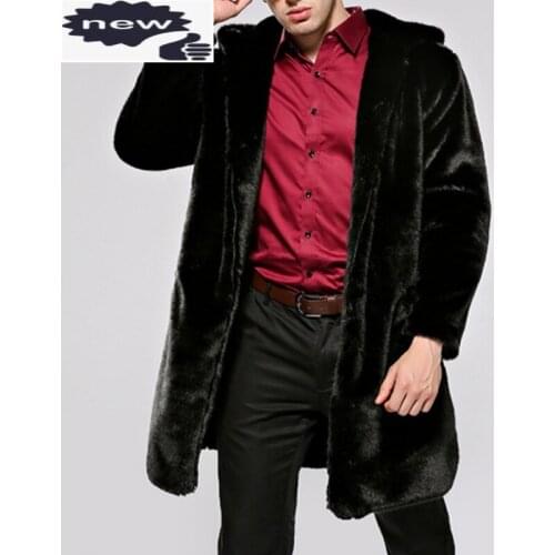Winter New Fashion Mens Faux Fur Long Coats Male Casual Jackets Plus Size Black Motorcycle Pockets Chaquetas Hombre Outwear