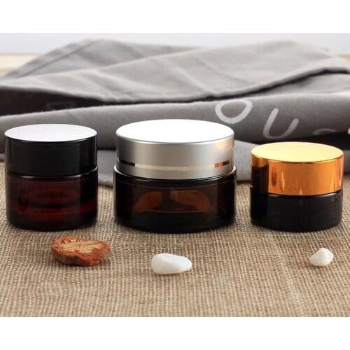 200pcs 5-100G Brown Round Empty Amber Glass Jar Makeup Pot Cream Jars Cosmetic Packaging Container Cosmetic Glass Jar With Lid