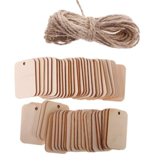 50Pcs Wooden Gift Tags Wedding Decor Xmas Crafts with Twine Rectangle Labels