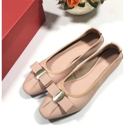 Genuine Leather Women Ballet Flats Shallow Butterfly Knots Candy Color Shoes Woman Spring Summer Fashion Casual Boat Shoes 35-41