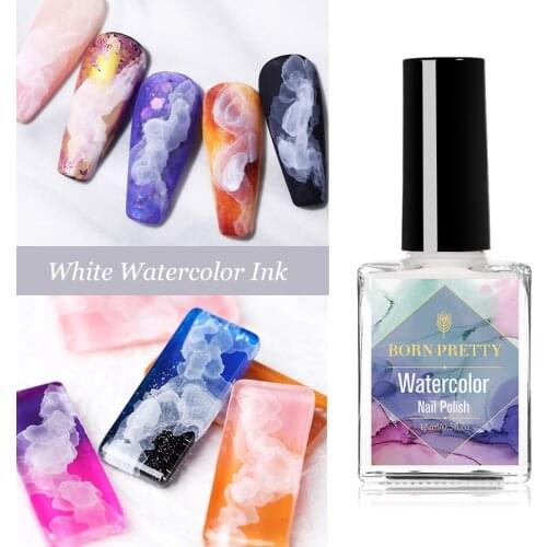 BORN PRETTY 15ml White Nail Polish Watercolor Nail Ink Nails Design Natural Air Dry DIY for Nail Varnish