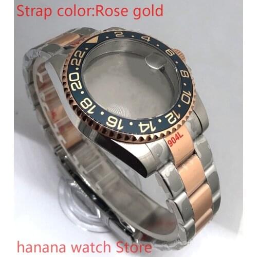High quality 904L stainless steel rose gold strap bracelet with 40mm sapphire glass ETA mingzhuji NH36 MH35 case, light blue