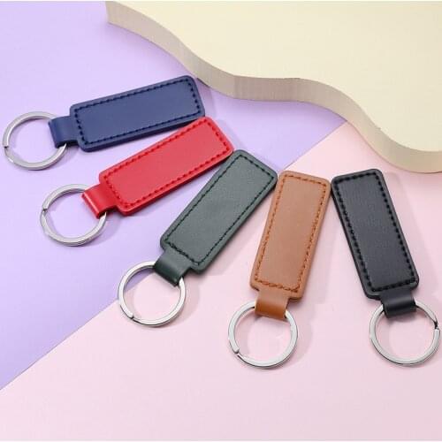 10 colors fashion PU leather keychain business gift leather keychain Double-sided Car Thread PU Key Chain Simple KeyChains