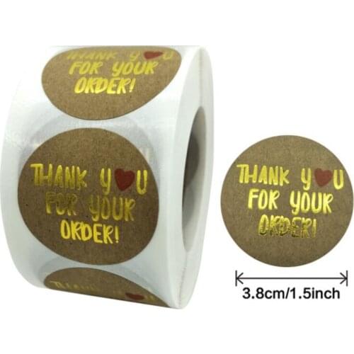 1.5Inch Bronzing Adhesive Labels Thank You Stickers Kraft Paper Scrapbook Seal Stationery Thank You for Your Order Supply 50PCS