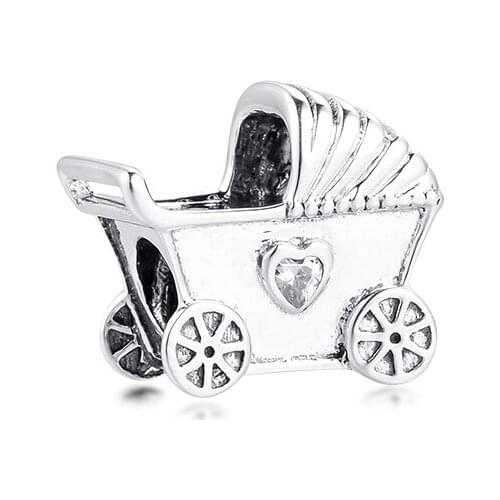 Babys Pram Beads 925 Sterling Silver Clear CZ Charms Beads for Jewelry Making Fits Original Charm Bracelets kralen