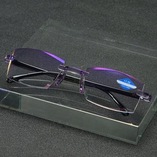 Men Women Rimless Anti Blue Light Reading Glasses Bifocal Far Near Magnification Eyewear Presbyopic Glasses +150 +200 Eyewear