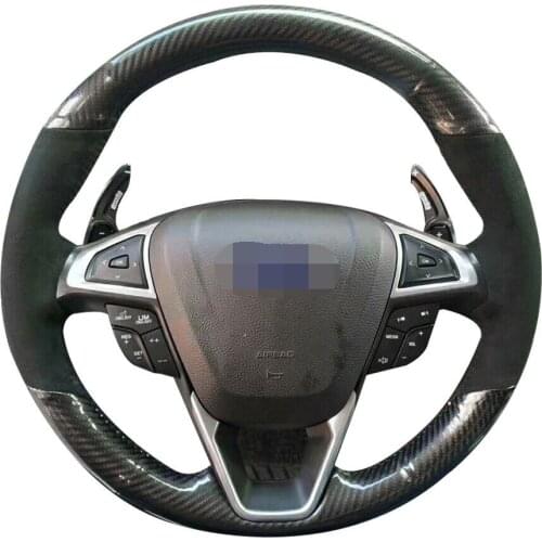 Customize For Ford Fusion Carbon Fiber&Suede Genuine Leather Steering Wheel Hand Sewing Wrap Cover