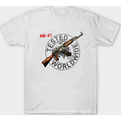 Russian Graphic Cotton Gray T-Shirt AK-47 Kalashnikov Gun Shirt