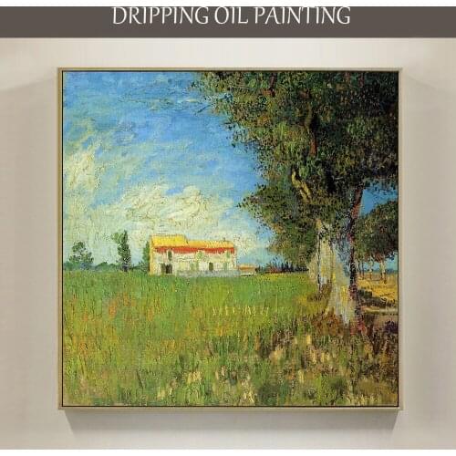 Artist Pure Hand-painted High Quality Farmhouse in a Wheat Field Oil Painting on Canvas Reproduce Vincent Van Gogh Oil Painting