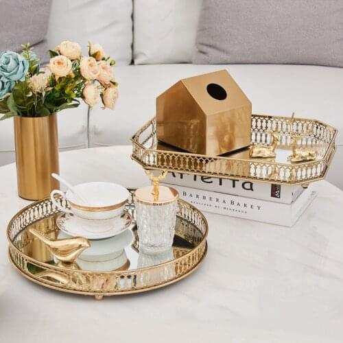 Nordic Square Metal Alloy Desktop Storage Tray Storage Box Fruit Food Teacup Jewelry Necklace Display Mirror Tray Home Decor