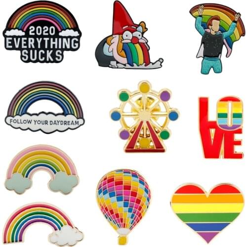 Fashion Colorful Enamel Pins Brooches Creative Love Heart Flag Cloud Rainbow Brooch LGBT Design Metal Badge Gay Lapel Pin