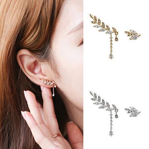 Fashion Jewelry Womens Asymmetric Leaf Ear Clip Chain Drop Dangle Ear Cuff Clip Earrings Boucle Doreille Femme wholesale