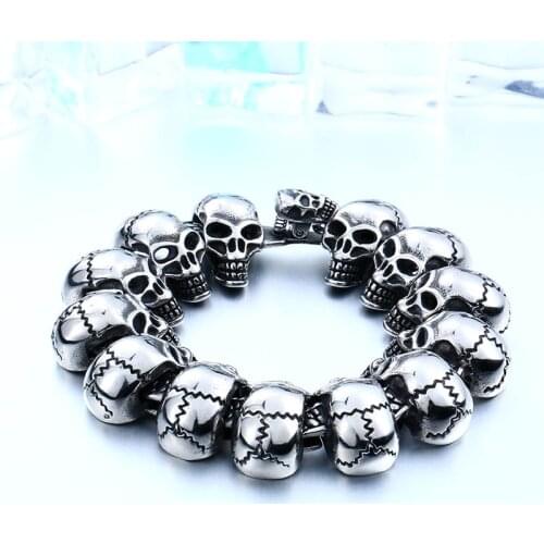 Men Bracelets Personality BANGLE Stoving Varnish Punk Titanium Steel Skulls rock Male Jewellery