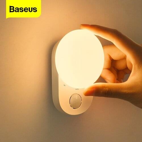 Baseus Night Light Motion Sensor LED Moom Lamp for Wall Bedroom Dorm Room Bedside Stair USB Rechargeable Induction Night Lights