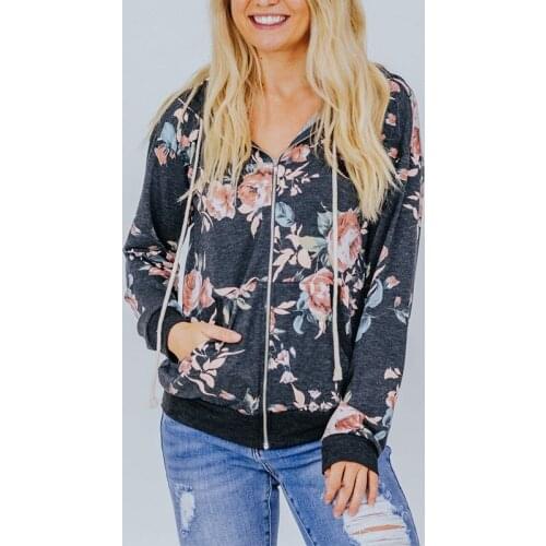 2021 Autumn New European and American Womens Long-Sleeved Zipper Jacket Printed Pocket Hooded Fashion