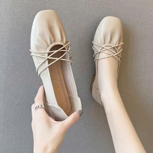 Peas shoes Fall 2020 new womens thick-heeled single shoes all-match one-step small fragrance shallow mouth grandma shoes