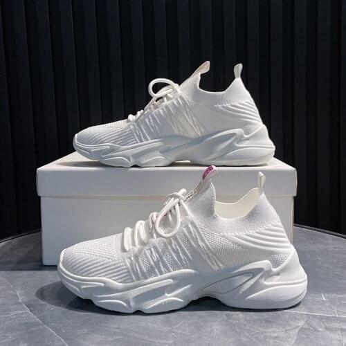 2021 Spring New Korean Sports Shoes Female Flying Woven Student Running Shoes Female Wild Ins Breathable Socks Shoes Female