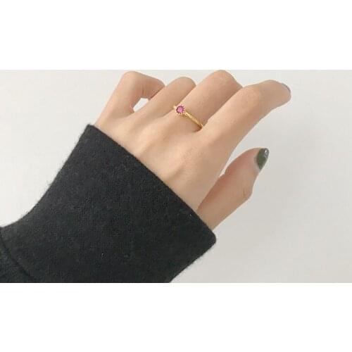 Charm 925 silver rings for women,hipster 18K gold red corundum ring, tiny opening adjustable size,party luxury accessory jewelry