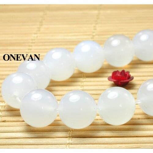 ONEVAN Natural White Agate Beads 8mm 10mm Smooth Loose Round Stone Bracelet Necklace Jewelry Making Diy Accessories Gift Design