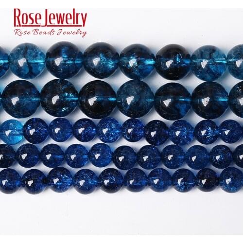 Wholesale Natural Blue Crackle Crystal Stone Round Loose Beads 15" Strand 4 6 8 10 12 MM For Jewelry Making DIY Charm Bracelets
