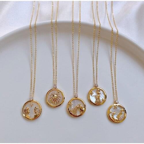 Origin Summer Korean Fashion Twelve Constellations Pendant Necklace for Women Fashion Gold Color Necklace Jewelry Accessories