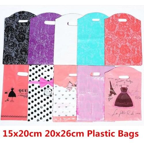 10pcs 15x20cm 20x26cm Big Plastic Bags With Handles Candy Cookie Bags Wedding Party Gift Bag Self Adhesive Plastic Packaging Bag